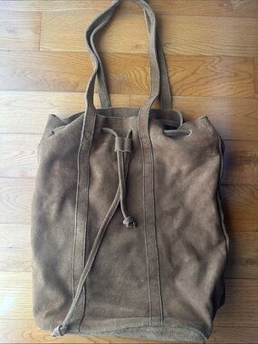 Street Level Tan Suede Tote Drawstring Hobo